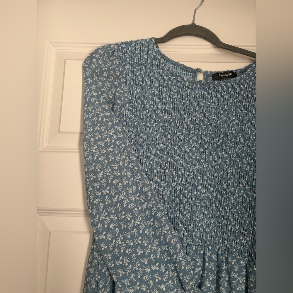 Blue Floral Long Sleeve Dress